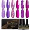 Shining She Smalto Semipermanente,6 Colori Smalto Semipermanente Unghie Glitter Viola Fucsia Lilla,Smalti Gel per Unghie Soak Off UV LED,Manicure Arte Nail DIY a Casa,8ML