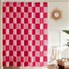 Ohocut Tenda da doccia a scacchi, doppia tenda da doccia a quadri rosa per bagno, graziosa tenda da doccia retrò a scacchiera, estetica vintage, lavabile in lavatrice, in tessuto, 180 x 180 cm