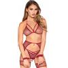 Leg Avenue Net Bra Top, String & Harness Set 89362 Burgundy-Silver