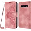 Netany Cover per Samsung Galaxy S10 Plus con Cordino, Flip Portafoglio Custodia in Pelle, [2 Porta Carte][Chiusura Magnetica],Custodia Libro Antiurto Cover con Laccio per Samsung S10 Plus (Rosa)