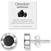 J.Endéar Ossidiana e madreperla orecchini in argento 925 per donne, con pietre naturali AAA, ipoallergenici e senza nichel, regalo con scatola e carta di significato, 10 mm, Argento, Ossidiana