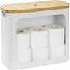 Relaxdays Portarotoli Relaxdays, 12 Rotoli, HxLxP: 36 x 43 x 17 cm, Tessuto, bambù, Contenitore per Carta igienica, Bianco