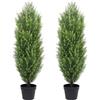 THE BLOOM TIMES, set di 2 alberi di cedro artificiale per esterni, alti 90 cm, realistici, cespugli di cipressi di pino, resistenti ai raggi UV, grandi piante sempreverdi finte per portico anteriore