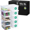 SmartStore 8L Scatole portaoggetti in plastica con coperchi, confezione da 10 pezzi, trasparenti e impilabili, adatte al contatto alimentare, chiusura a clip, L 34 x W 25 x H 16 cm
