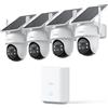 aosu 2K Telecamera Esterno Senza Fili Solare, Kit 4 Telecamere con aosuBase, Senza Abbonamento, 360° Panoramica Auto-Tracking, Locale da 32 GB, Avvisi, Visione Notturna a Colori, Wi-Fi 2,4/5GHz