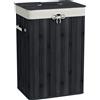 HOMCOM Cesto per biancheria, cassetta per biancheria, contenitore con coperchio, sacca in tela, bambù, pieghevole, 72 L, Nero 40 x 30 x 60 cm | Aosom Italy