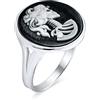 Bling Jewelry Vintage Antique Hip Cool Nero Bianco Lunetta Rotonda Femmina Lolita Skelton Cameo Anello Per Adolescenti Donna Gioielli Punk Rock .925 Argento