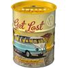 Nostalgic-Art Salvadanai retrò a forma fusto olio, Bulli T1 - Get Lost - Idea regalo per i bus VW, Salvadanaio, Scatola dei soldi lamiera, 600 ml