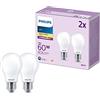 PHILIPS LED E27, confezione da 2 lampadine, equivalente a 60 W, lampadine LED smerigliate, Luce Bianca Calda 2700K, LED a risparmio energetico con lunga durata