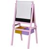 Lavagnetta per bambini in legno rosa con cavalletto 3 in 1: lavagna bianca, nera e con rullo fogli di carta