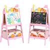 Cavalletto artistico per bambini 3-8 anni con lavagna a 2 lati e 2 cestini contenitori, in legno, 53.5x49x113 cm, rosa