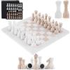 SPESHSTONES Set di scacchi in marmo per adulti, 38 cm, fatti a mano, bianco e travertino, giochi da tavolo con scatola portaoggetti, gioco di scacchi da viaggio con pezzi di scacchi e 2 regine extra