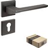 APECS Maniglie per porte interne moderne, maniglia per porta con rosetta quadrata in grafite opaca, guarnitura con materiale di fissaggio, modello ELECTRA PZ - Profizylinder