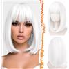 BARSDAR Corto Bob Bianco Parrucche, Corto Bob Bianco Parrucca con Frangia per Donna 30cm Spesso Sintetici Aspetto Naturale Capelli Parrucche Halloween Festa Lisci Bobs Parrucca con Frangia