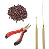 YTBYT Set di extension per capelli con 1 paio di pinze per capelli I-Tip Hair, 1 micro anello, 1 gancio e 500 microanelli per extension per capelli (Marrone)