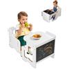 VEVOR Set Tavolo e Sedia per lo Svezzamento, Tavola e Sedia in Legno Resistente per Bambini Piccoli con 2 Sedie, Sgabello Regolabile a 3 Livelli, Sedia per Leggere, Mangiare, Legno Naturale