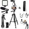 IBISTORA Ultimate Vlogging Kit: treppiede estensibile da 50 pollici, microfono, luce, telecomando per iPhone/smartphone/fotocamere, perfetto per YouTube Starter & Studio Creator Video Maker Kit