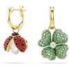 Swarovski Orecchini pendenti Idyllia, Set (3), Coccinella, quadrifoglio, fragola, Multicolore, Placcato color oro