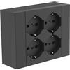 Electraline 22017 Multipresa da Parete Quadra 4 Posti Universali, con Scatola di Supporto per Installazioni Superficiali, Compatibile con Tutte le Scatole da Incasso 3 Posti (Muratura o Cartongesso)