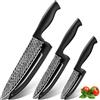 Gourmetop Set di Coltelli da Cucina con Copertura, Set di 3 Coltelli da Cucina Neri, Set di Coltelli da Chef Piccoli in Acciaio Inossidabile con Fodero, Coltelli Affilati per Cucina con Motivo Damasco