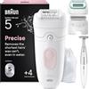 Braun Silk Epil 5 Epilatore Elettrico Donna, Wet&Dry, Rimozione Facile Peli, Pelle Liscia, Include Testina Radente, Cappuccio Regolatore, Cappuccio Prime Epilazioni E Rifinitore Bikini, 5-251