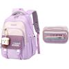 Moerstar Zaino Scuola Ragazza, Zaino Scuola Elementare con Ciondolo Astuccio Grande Capacità Impermeabile Borsa per Viaggi Scuola Vacanze (Viola)