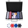 Engelhart - 320905 - Set completo di poker con valigetta metallica argento, 200 fiches da 11,5 g senza numerazione, 2 mazzi di carte, 3 pulsanti dealer e 5 dadi
