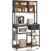 VASAGLE Scaffale Cucina con Multipresa, Mobile Cucina, 40 x 100 x 180,4 cm, Scaffale per Microonde, Ripiani Regolabili, Cassetto in Tessuto, 12 Ganci, Marrone Vintage e Nero Inchiostro KKS027K02