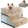 Gardner Pet Scala per Cani Piccola, 3 Gradini, Beige | Spugna ad Alta Densità, Rivestimento Impermeabile, Antiscivolo, Fodera Removibile e Lavabile, Per Letto, Divano, Auto
