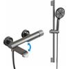 QREZAA Rubinetto Vasca da Bagno a Parete, Miscelatore Vasca da Bagno con Doccetta 3 Modalità, Bocca Girevole di 90°, Supporto e Tubo da 150cm, Rubinetto Doccia in Ottone (Grigio)