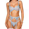 RSLOVE Completo intimo da donna in rete con giarrettiera, reggiseno sexy con ferretto e mutandine, set da 3 pezzi, rosa, S