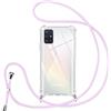 Vauki Cover con Cordino per Samsung Galaxy A51,Custodia con Laccio Collana Tracolla Trasparente Silicone TPU+PC Bumper Back Antigraffio Proteggere Case Corda per Samsung A51,Viola