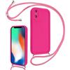 Coalbooliy Cover per iPhone X/XS 5,8 con Cordino per Cellulare, Custodia Silicone con Regolabile Collana Sottile Morbida Case Protezione della fotocamera Antiurto con Necklace, Rosa Rossa