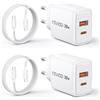RAVIAD 20W Caricatore USB C 2 Pezzi, Caricabatteria Tipo C a 2 Porte (USBA + USBC) con 3M Cavo USB C, Caricabatteria Carica Rapida Compatibile con iPhone 16 15 Pro Max, Galaxy S25 S24 S23, iPad Pro