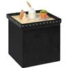 PINPLUS Pouf Contenitore in Velluto, Cubo da Riordino Pieghevole con Cuscino Imbottito, Poggiapiedi e Sgabello per Camera e Soggiorno, 40x40x40 cm, Nero
