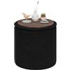 PINPLUS Pouf Contenitore Rotondo Pieghevole, in Teddy Bouclé, con Coperchio Ribaltabile come Tavolino, per Soggiorno e Camera, Ø 43 x 45 cm, Nero