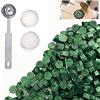 FFTANXS Kit di ceralacca, 200 perline a forma di cera, a forma di ottagonale, con 2 candele e 1 cucchiaio per fusione di sigilli, confezione regalo, inviti di nozze, busta personalizzata (verde)