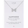 LUUK LIFESTYLE Collana con ciondolo Farfalle e acciaio inossidabile (50 cm), carta HAPPINESS, portafortuna, gioielli moderno, idea regali donna, lei, ragazza, compleanno, argento