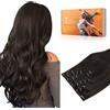 DOORES Extension con clip in capelli umani castano scuro, 30,5 cm, 7 pezzi, 80 g, extension Remy da donna lisci e setosi