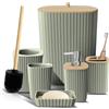 Clara Clark Set di accessori da bagno verde salvia, set di 6 accessori da bagno, set da bagno con scopino, cestino e dispenser di sapone