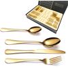 Emsmil Set di Posate in Acciaio Inox Oro con Confezione Regalo 24 Pezzi per 6 Persone Moderne Lucidate a Specchio Posate con Coltello da Bistecca Forchetta Cucchiaio Lavabile in lavastoviglie