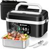 CIRYASR Scaldavivande Elettrico Portatile a Batteria 20000mAh, 100W Ricaricabile Lunch Box con Contenitore Interno da 1,35L in Acciaio Inox e Posate, Scaldavivande Senza Fili per Ufficio Auto Viaggi