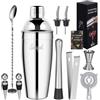 MUOIVG Shaker Cocktail Set 750 ML, 17 Pezzi Kit da Barman in Acciaio Inox, Professionale Kit Barman Completo, Set di Strumenti Bar con Mensola in Cristallo,Ricetta,per Casa, Bar e Feste,Regalo