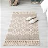 The Seeker Tappeto lavabile per camera da letto, soggiorno, beige, a pelo corto, in cotone intrecciato a mano, con nappe, per camera da letto, cucina, corridoio, bagno, lavanderia, 60 x 90 cm
