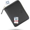 Baur since 1976 Baur portafoglio da donna piccolo - vera pelle con protezione RFID - portafoglio compatto con 6 scomparti per carte e cerniera a giro (Cerniera oro, Nero)