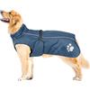 MOREZI Giacca impermeabile per cani, tessuto esterno impermeabile, fodera in pile, bordino riflettente e cintura in vita regolabile, adatta a cani di taglia media e grande-Blu scuro-L