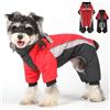 Duuclume Cappotto invernale per cani, giacca calda per animali domestici, regolabile, impermeabile, a 4 gambe, con anello a D e strisce riflettenti, per cani di piccola e grande taglia (nero-rosso