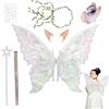 YUVATERA Ali da Fata a Forma di Farfalla,Costume Bambina Farfalla Fata Ali Ali da Fata,con Orecchie da Elfo,Cerchietto da Fata e Bacchette Stella,per Compleanno Carnevale Cosplay (Bianco)
