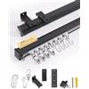 Ezcasch Binario per tenda da soffitto, 2 m, in alluminio, scorrevole, montaggio a soffitto, binario per tenda e accessori per divisorio, finestre, privacy, nero