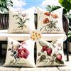 Dorunfeey Set di 4 Fodere per Cuscini da Esterno Fiori 40 X 40 cm Federa Cuscino in Lino Quadrato Decorativo Cuscino per Divano Cortile Giardino Patio Casa Colonica